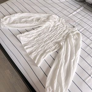 Mango Rutched bell sleeve white blouse